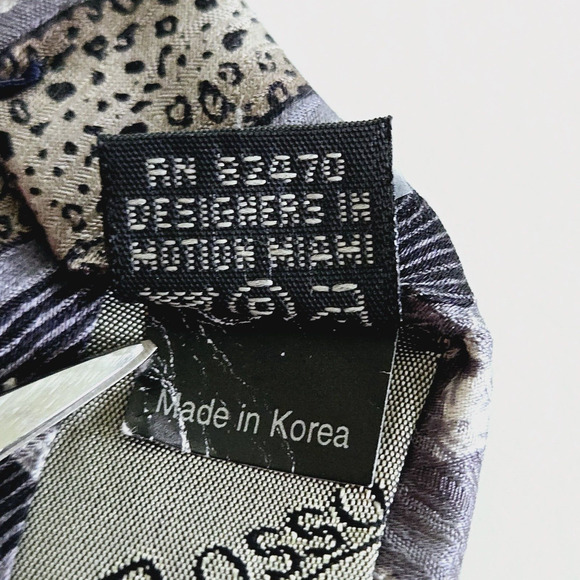 Vintage Tesoro Rosso Silk Tie Gray Leopard Cheetah Safari Aztec Tribal Jungle - Picture 9 of 9